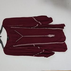 Suzanne Betro Burgundy Blouse with Tassel Detail